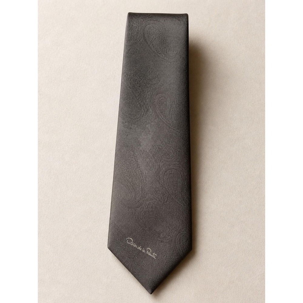 Oscar de la Renta Mens Charcoal Grey Tonal Paisley Silk Blend Necktie Tie